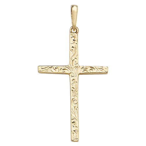 9ct Gold Patterned Cross Pendant - PN1027