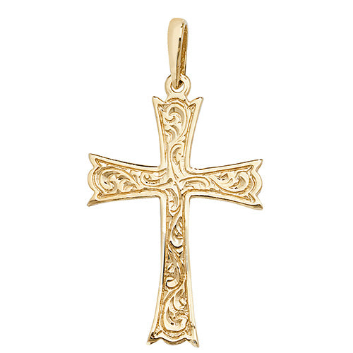 9ct Gold Patterned Cross Pendant PN1028