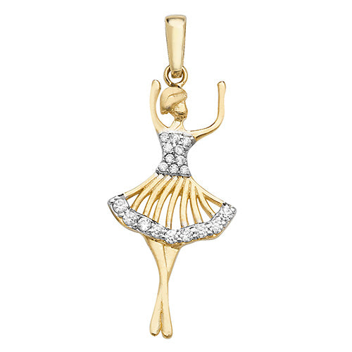 9ct Gold Cz Ballerina Pendant PN1034