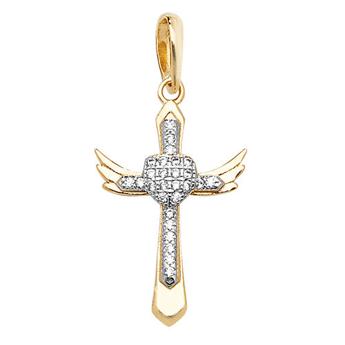 9ct Gold Cz Cross Wings Pendant PN1041