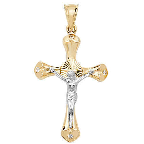 9ct Gold Two (2) Tone Byzantine Crucifix Pendant with CZ Stones - PN1042