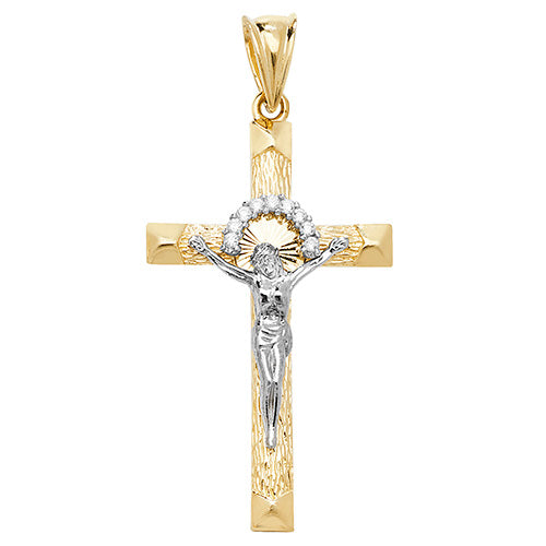 9ct Gold Two (2) Tone Crucifix Pendant with CZ Stones - PN1043