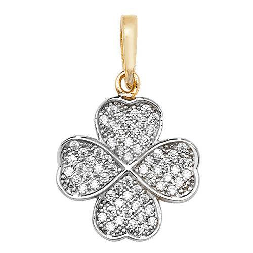 9ct Gold 2 Tone Cz Clover Pendant PN1044