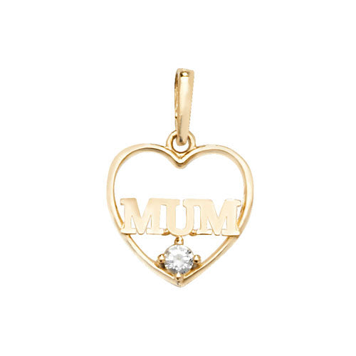 9ct Gold Cz Heart Mum Pendant PN1049