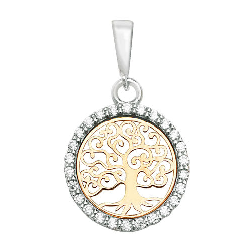 9ct Gold Cz Halo Tree of Life Pendant - PN1063