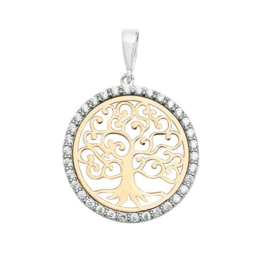 9ct Gold Cz Halo Tree of Life Pendant - PN1063