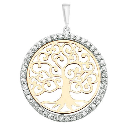 9ct Gold Cz Halo Tree of Life Pendant - PN1063