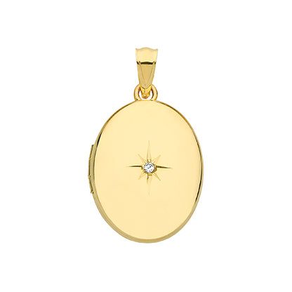 9ct Gold Oval Locket with CZ Stone - PN1082D