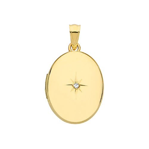 9ct Gold Oval Locket with CZ Stone - PN1082D