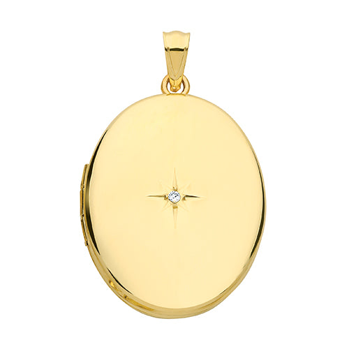 9ct Gold Oval Locket with CZ Stone - PN1082D