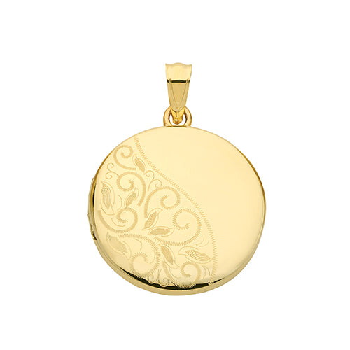 9ct Gold Leaf Engraved Round Locket - PN1113