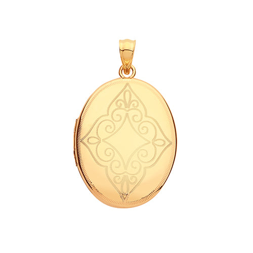 9ct Gold Engraved Oval Locket - PN1115