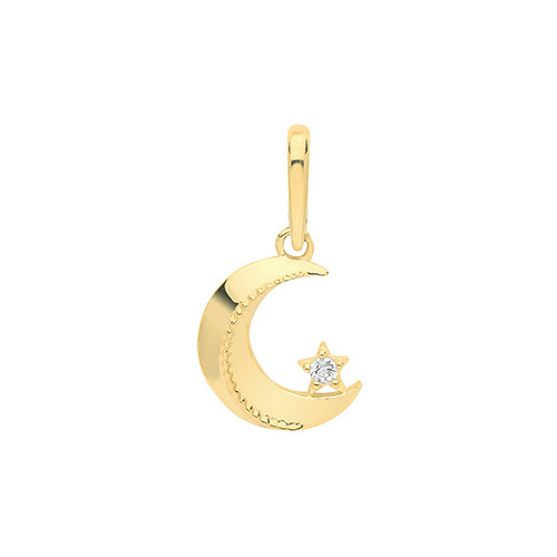 9ct Gold Cz Set Star and Crescent Pendant PN1129