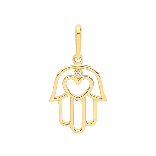 9ct Gold Cz Set Hamsa Pendant PN1133