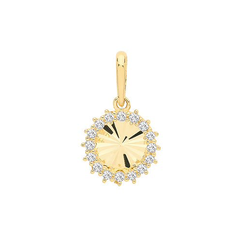 9ct Gold Cz Diamond Cut Round Pendant PN1143