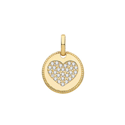 9ct Gold Cz Heart Round Pendant - PN1147