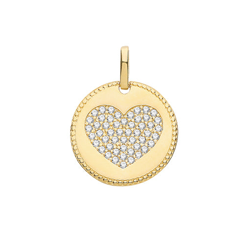 9ct Gold Cz Heart Round Pendant - PN1147