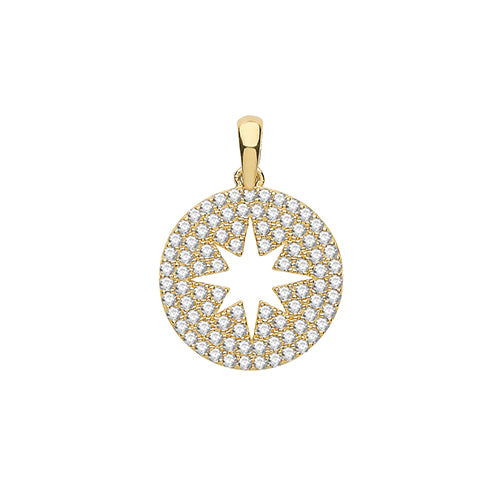 9ct Gold Cz Star Round Pendant - PN1149