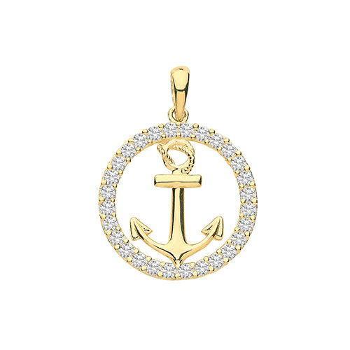 9ct Gold Cz Anchor Pendant - PN1150