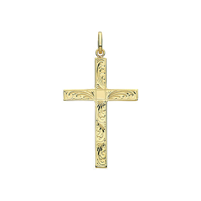 9ct Gold Engraved Cross Pendant - PN1210E