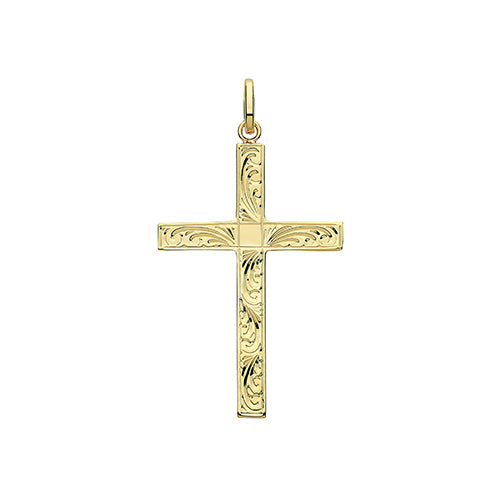 9ct Gold Engraved Cross Pendant - PN1210E