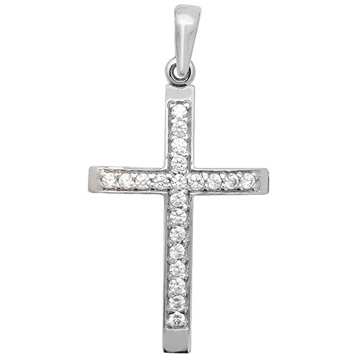 9ct White Gold Cross Pendant with CZ Stones - PN349W