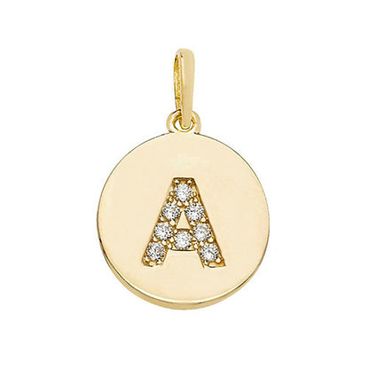 9ct Gold Cz Initial Round Pendant - PN610