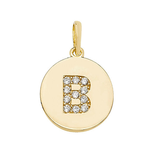 9ct Gold Cz Initial Round Pendant - PN610