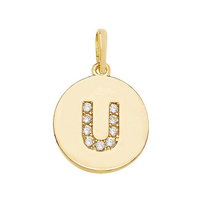 9ct Gold Cz Initial Round Pendant - PN610