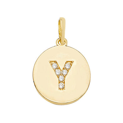 9ct Gold Cz Initial Round Pendant - PN610