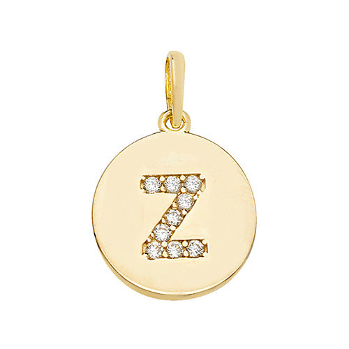 9ct Gold Cz Initial Round Pendant - PN610