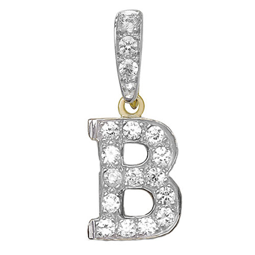 9ct White Gold Cz Initial Pendant - PN801