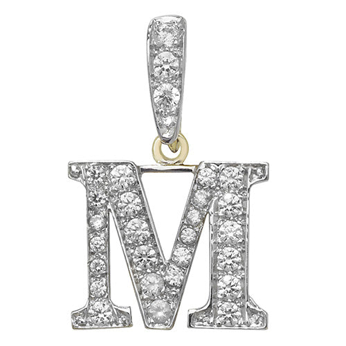 9ct White Gold Cz Initial Pendant - PN801