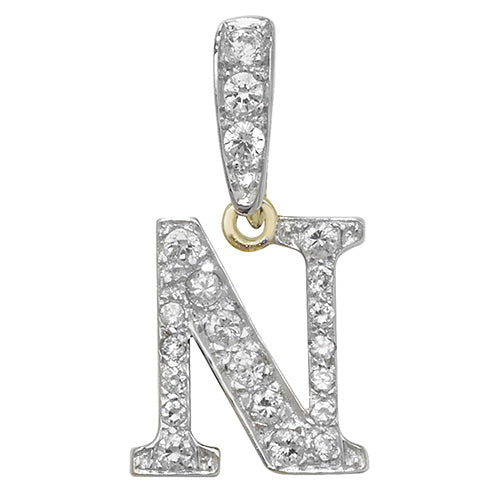 9ct White Gold Cz Initial Pendant - PN801