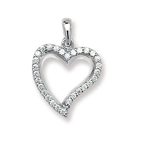 9ct White Gold Cz Open Heart Pendant - PN814W