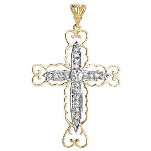 9ct Gold Cross Pendant with CZ Stones - PN844