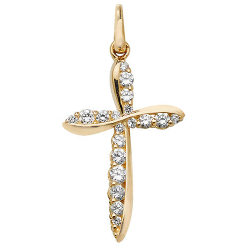 9ct Gold Twisted Cross Pendant with CZ Stones - PN995