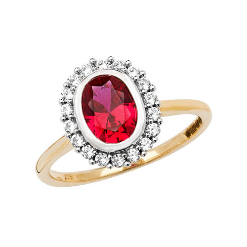 9ct Gold Oval Created Ruby and White Sapphire Ring - RN1203R