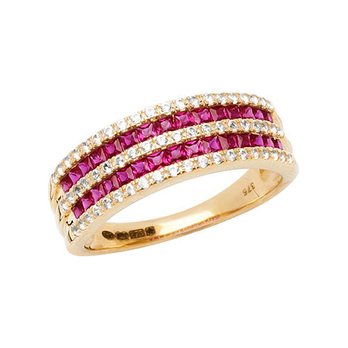 9ct Gold Square Created Ruby and White Sapphire Ring - RN1209R