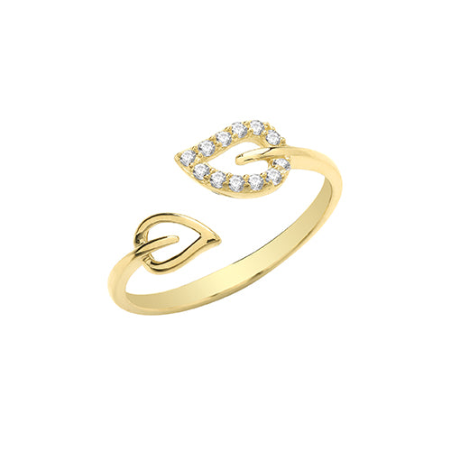 9ct Gold Cz Double Leaf Open Ring - RN1606