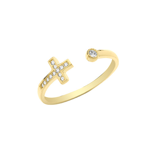 9ct Gold Cz Cross Open Ring - RN1608