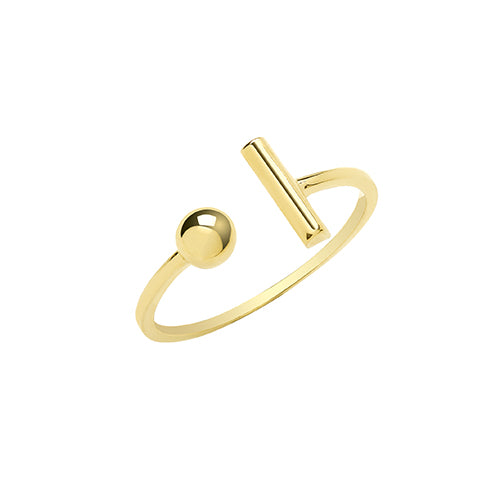 9Ct Gold T Bar & Bead Ring - RN1613