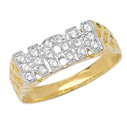 9ct Gold Basket NAN Ring with CZ Stones - RN164