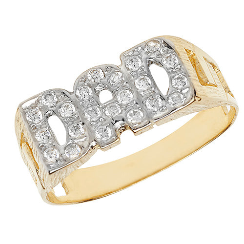 9ct Gold Curb DAD Ring with CZ Stones - RN204CZ