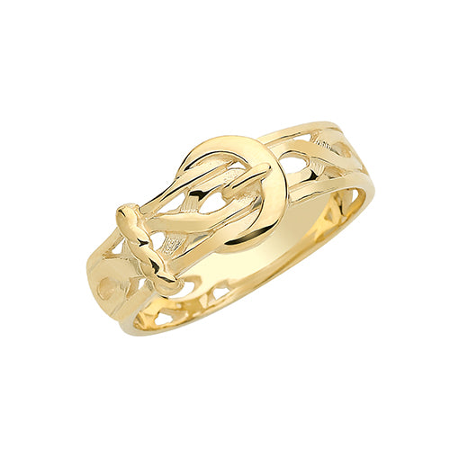 9Ct Gold Mens'' Engraved Buckle Ring - RN230