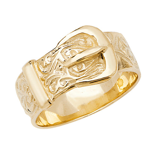 9Ct Gold Mens' Engraved Buckle Ring - RN232