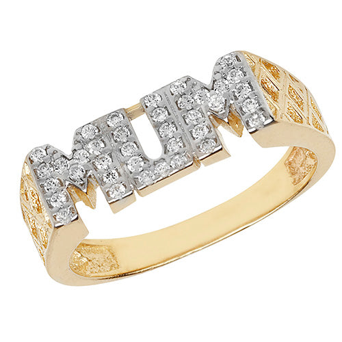 9ct Gold Basked MUM Ring with CZ Stones - RN237CZ