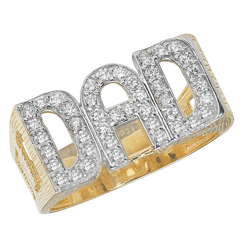 9ct Gold Curb Dad Ring with CZ Stones - RN261