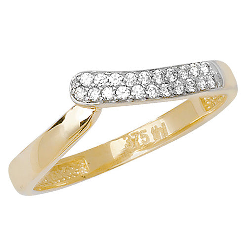 9ct Gold Pave Set Cz Whishbone Ring - RN680