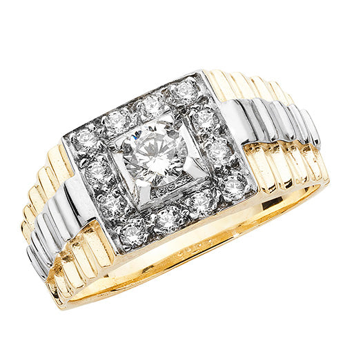 9ct Gold Gents' Link Design Cz Ring - RN696